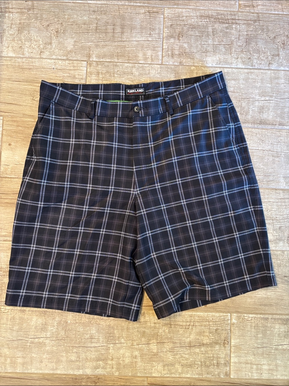 Kirkland Signature Black and White Plaid Flat Front Shorts